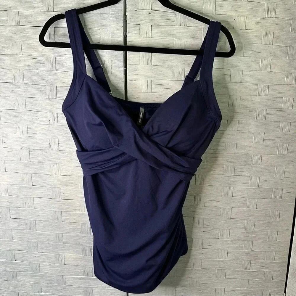 Lands' End Wrap Underwire Tankini Top Deep Navy beach athleisure pool swimwear